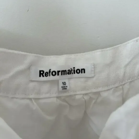 Reformation Winifred White Linen Mini Dress with Bow Detail Size: 10 - Picture 8 of 10